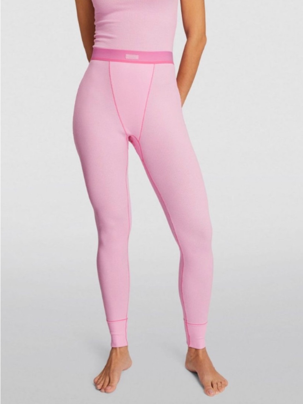 SKIMS Bubblegum Pink Ribbed Cotton Leggings